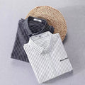 Japanese-style Vertical Striped Embroidered Long-Sleeve Shirt for Men, Spring and Summer Korean Version Casual Oversized Cotton Shirt for Youth